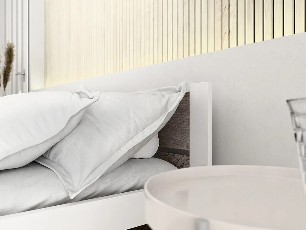 Łóżko IKAROS DOUBLE 90 x 200 cm, biały/dąb truflowy Stelaż: Ze stelażem listwowym rolowanym elastycznym, Materac: Materac Coco Maxi 20 cm