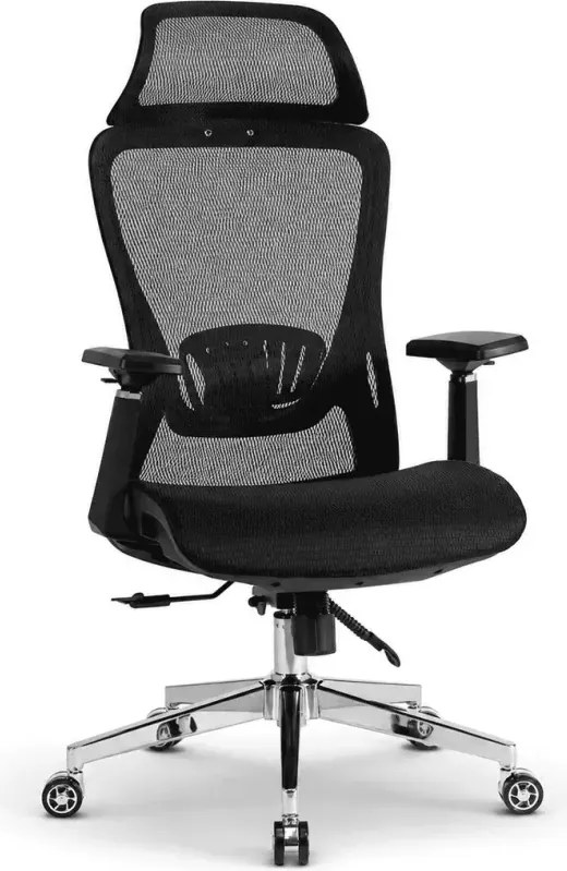 Fotel obrotowy Valles – ergonomiczny czarny fotel biurowy z regulowanym zagłówkiem