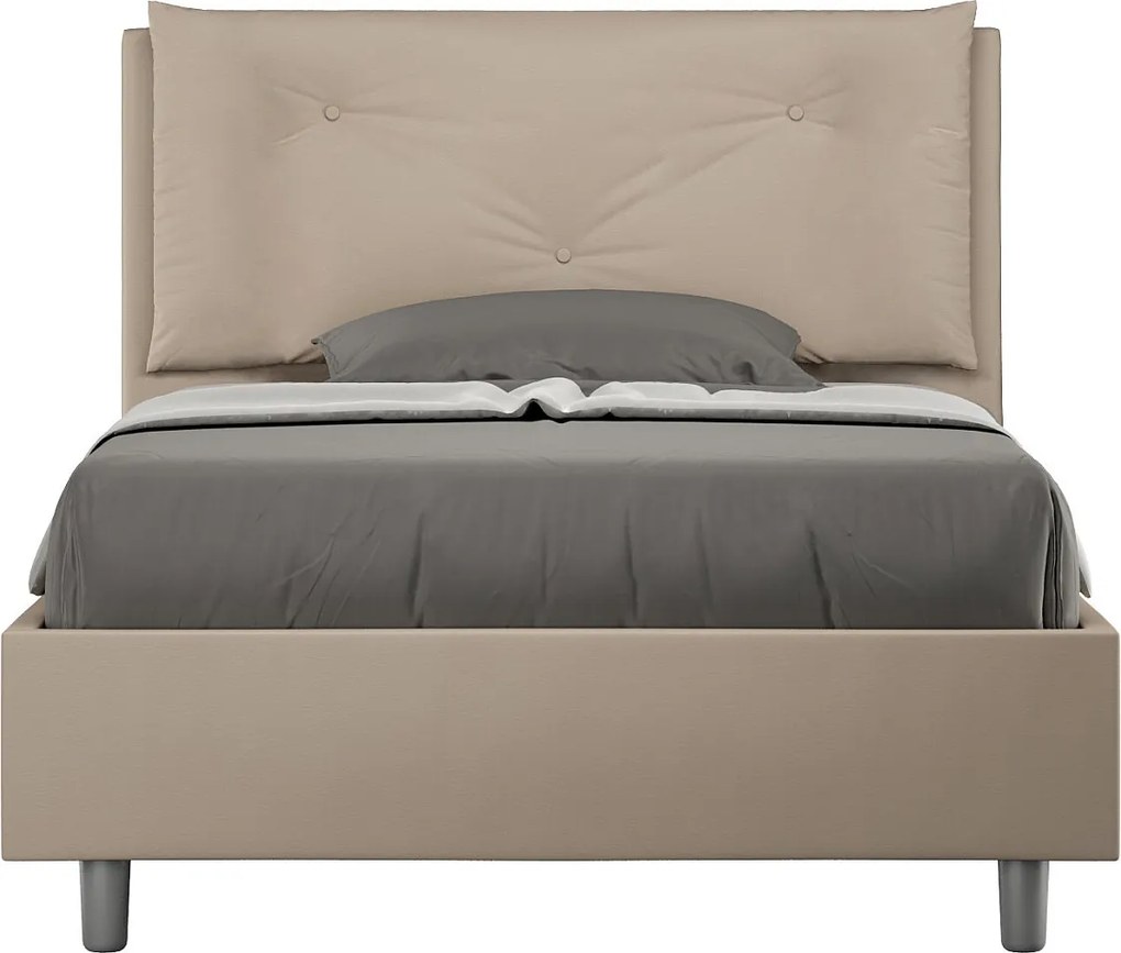 Łóżko wyposażone w stelaż z listwami tapicerowane 120x190 sztucznej skóry szaro-beżowy Appia Large