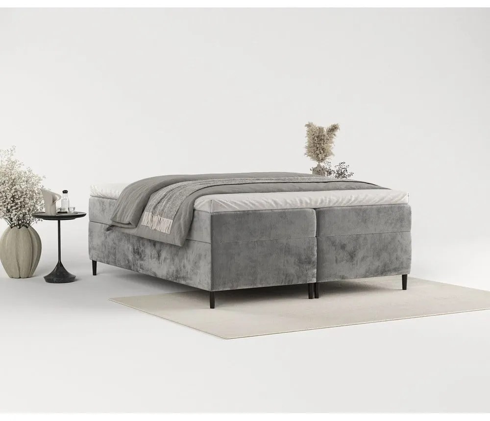 Ciemnoszare łóżko boxspring ze schowkiem 160x200 cm Araya – Maison de Rêve