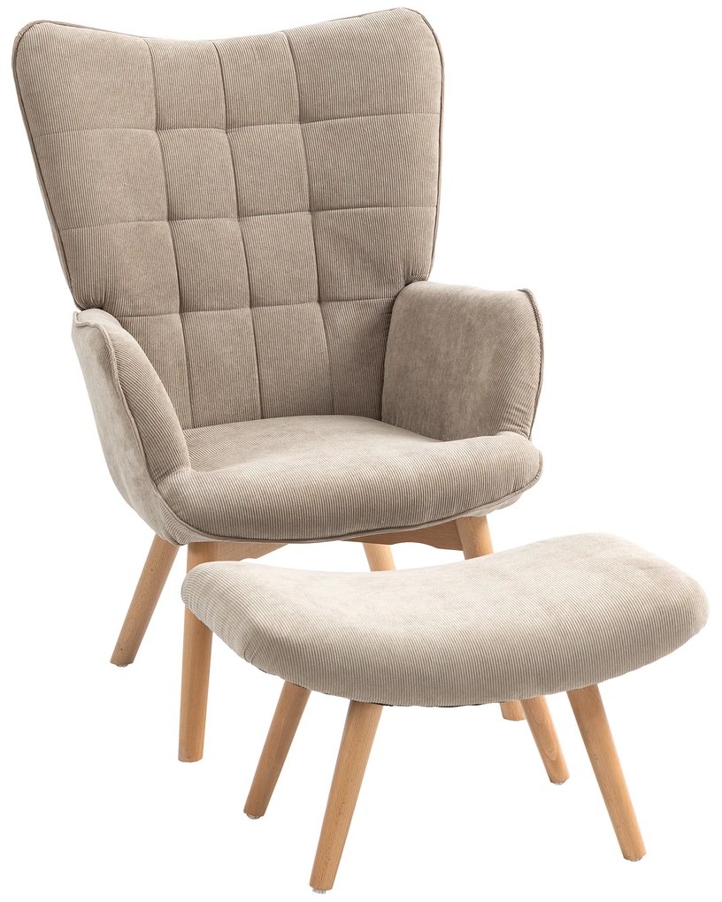 HOMCOM Fotel Akcentowy w Skandynawskim Designie, Fotel z uszami, Zestaw foteli, Drewno bukowe, Wygląd sztruksu, Szary