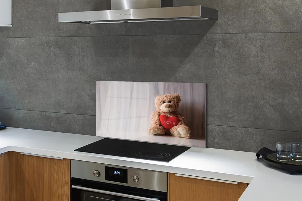 Szklany Panel Pluszowy Miś z Sercem