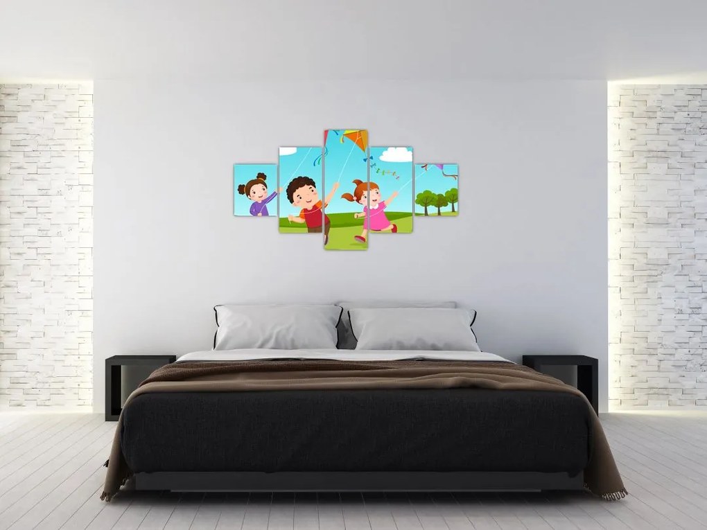 Obraz - Dzieci latają latawcem (125x70 cm)
