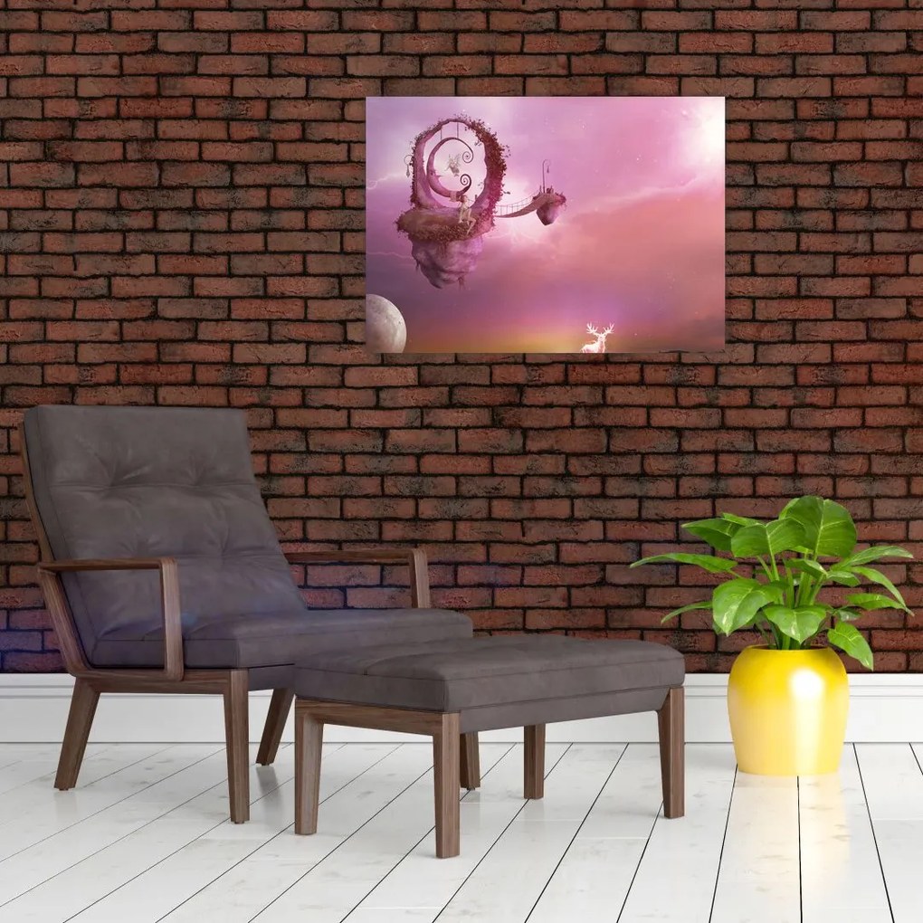 Obraz na szkle - Wróżka na pływającej wyspie (70x50 cm)