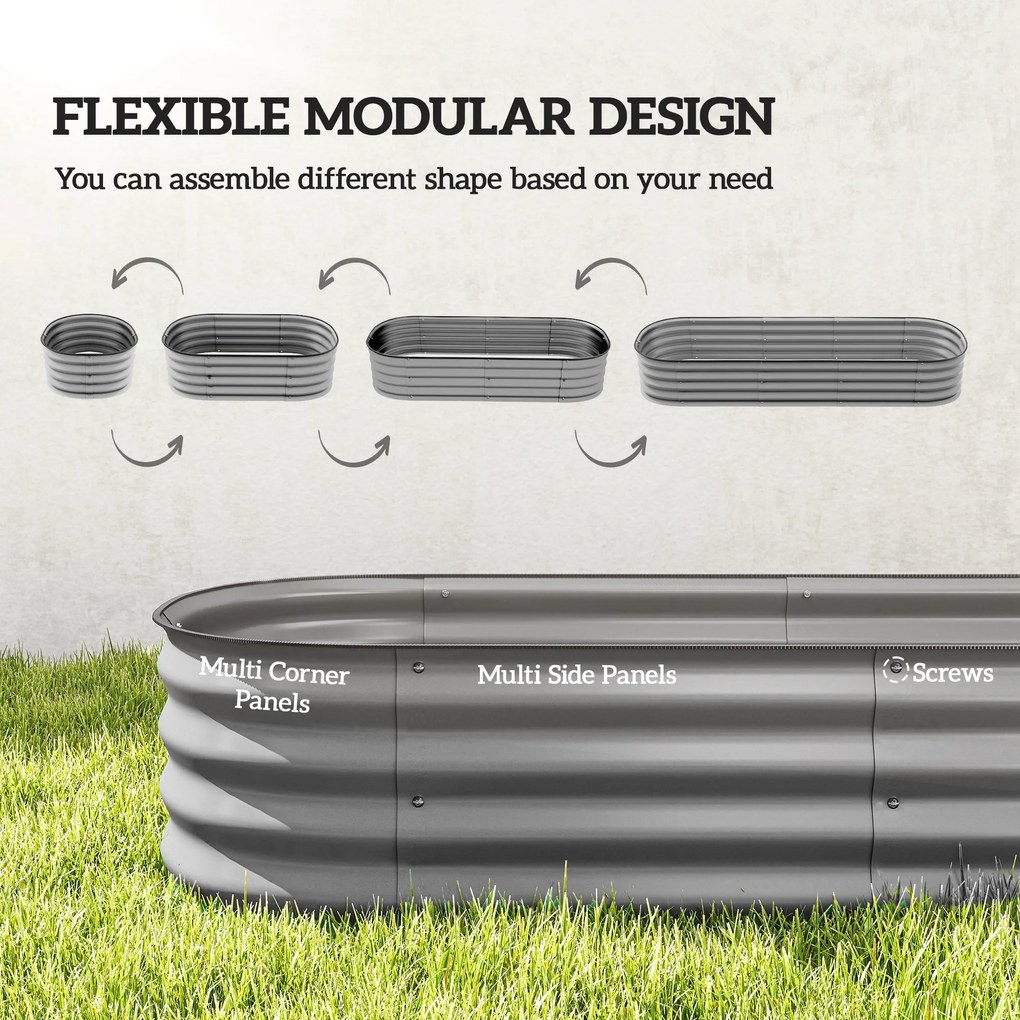 Outsunny Podwyższone łóżko na rośliny, modułowe łóżko ogrodowe, chronione krawędzie, design bez dna, 195 x 62 x 30 cm, Srebrny