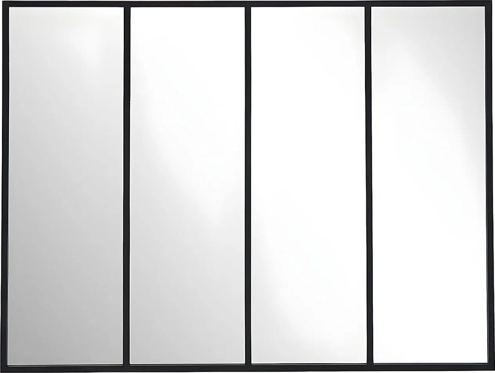 Lustro DUDLEY w kształcie okna, w stylu industrialnym – żelazo – 4-skrzydłowe – 90 × 120 cm – kolor czarny