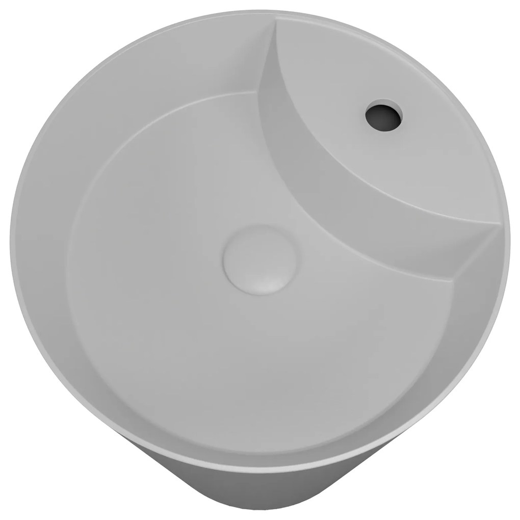 Umywalka z konglomeratu wolnostojąca okrągła szara błyszcząca 87 x 44 cm KALMI GREY GLOW z otworem na baterie : Podłączenie syfonu - Do podłogi