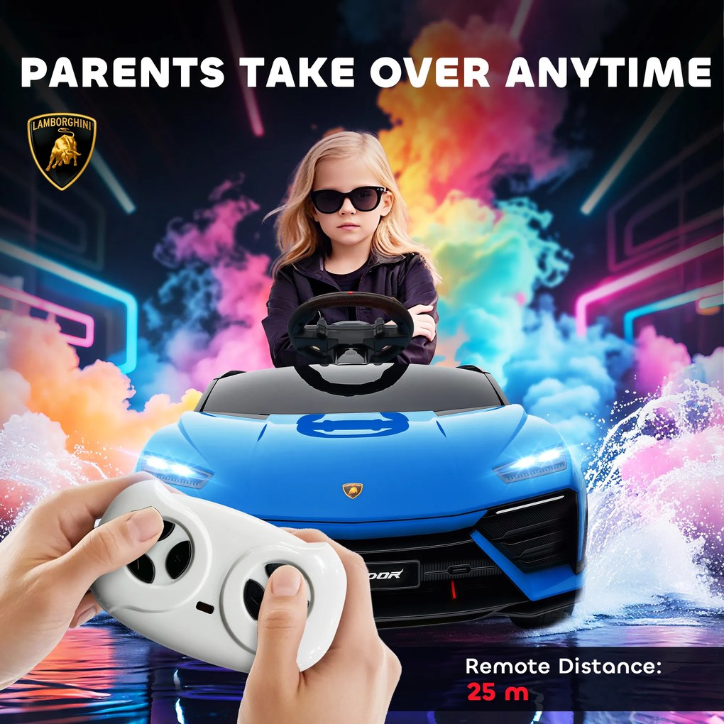 AIYAPLAY Elektryczny samochód dziecięcy 12 V z pilotem 2,4 GHz, LED i muzyką — 101,5 x 49 x 43 cm, niebieski