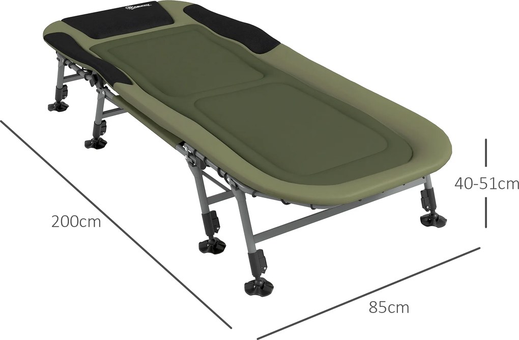 Outsunny Łóżko Polowe do Kempingu, 200 x 85 x 40-55 cm, Zielone
