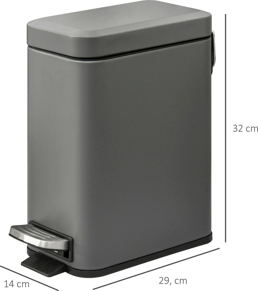 HOMCOM Kosz na śmieci 5L z pedałem i pokrywą Szary do salonu 29.2x14x32cm | Aosom PL