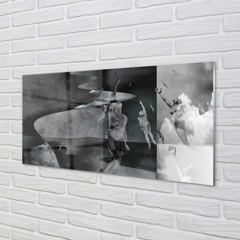 Panel szklany do Kuchni Czarno-Białe Niebo i Ludzie