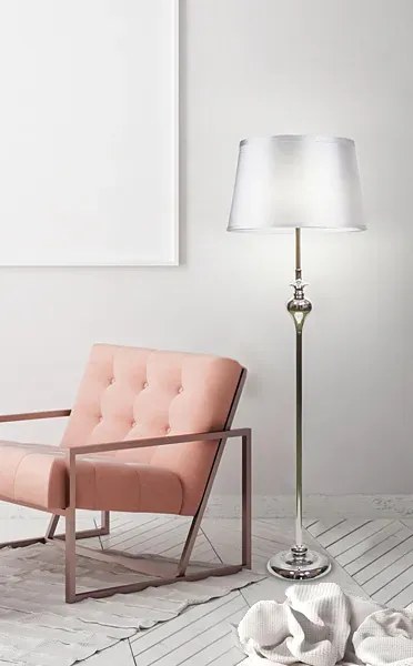 Srebrna lampa podłogowa z abażurem - T031 - Greko