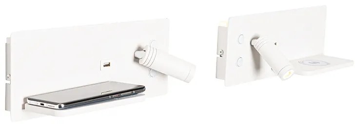 Zestaw 2 lamp ściennych białych z LED z USB i ładowarką indukcyjną - Riza Nowoczesny Oswietlenie wewnetrzne