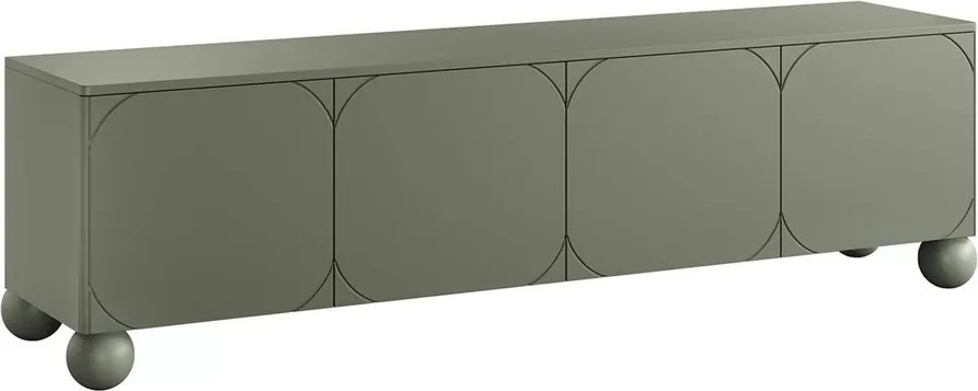Szafka RTV Sonatia II 200 cm czterodrzwiowa na nogach kulach - oliwka