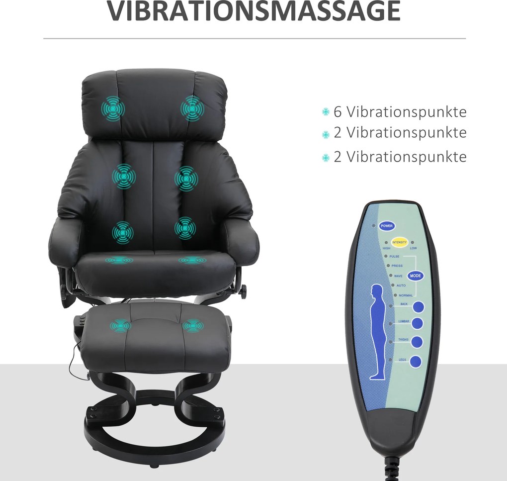 HOMCOM Fotel masujący z podnóżkiem, Fotel relaksacyjny, Elektryczny fotel telewizyjny