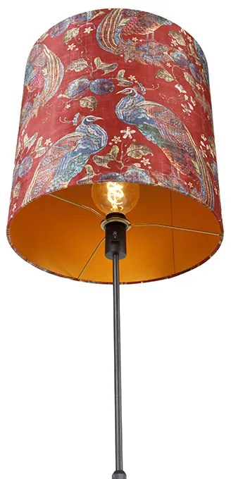 Lampa stojąca z czarnym abażurem w wzór pawia, czerwona 40 cm - Parte Nowoczesny Oswietlenie wewnetrzne
