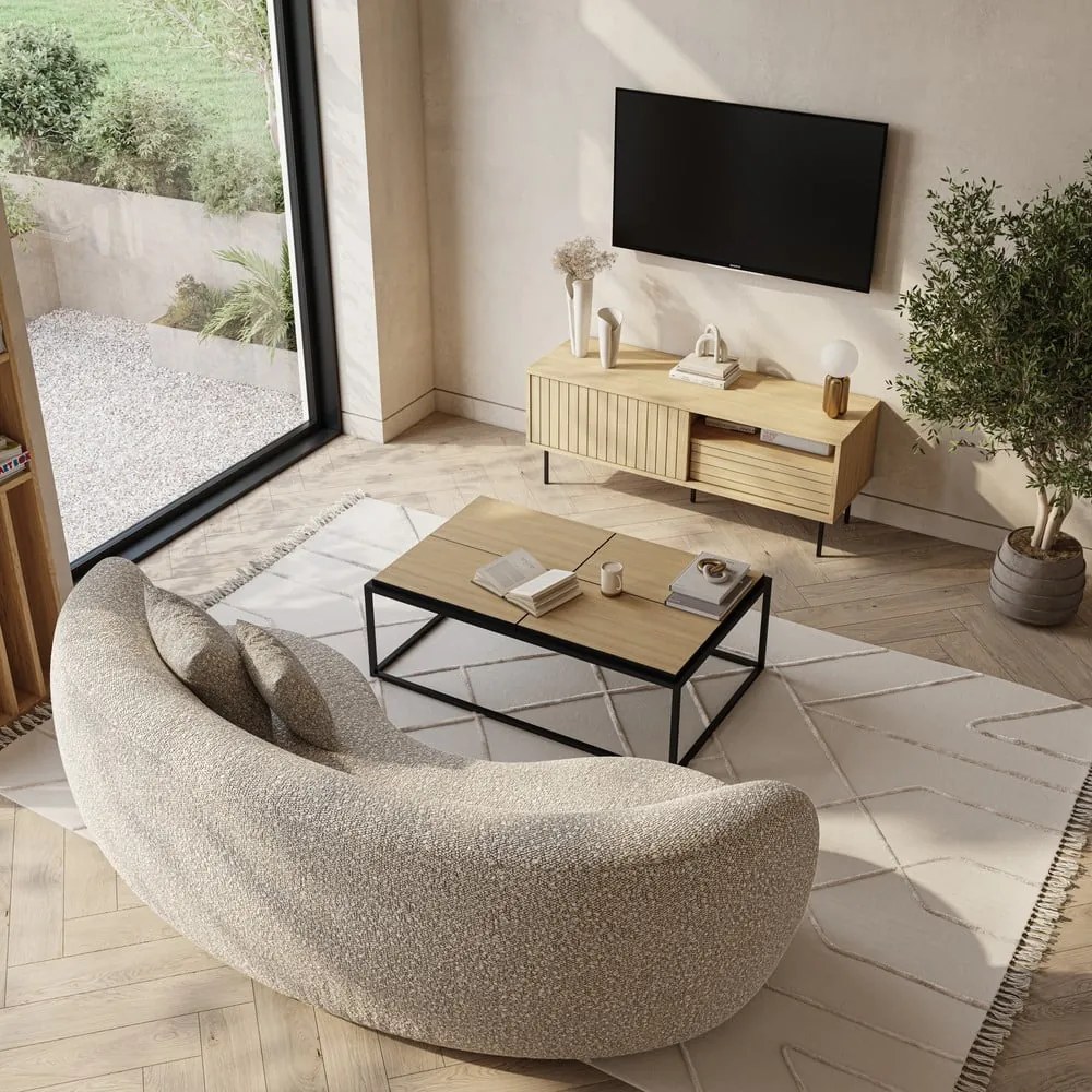 Czarny stolik z blatem w dekorze dębu 75x120 cm Douro – TemaHome