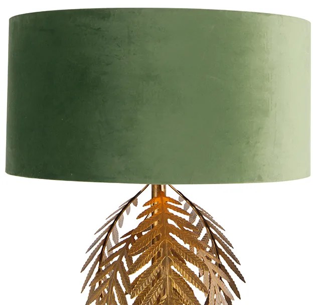 Lampa podłogowa złota 145 cm z abażurem z aksamitu zielonego 50 cm - Botanica Rustykalny / Vintage Oswietlenie wewnetrzne