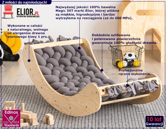 Popielaty fotel bujany dla dzieci - Tulis