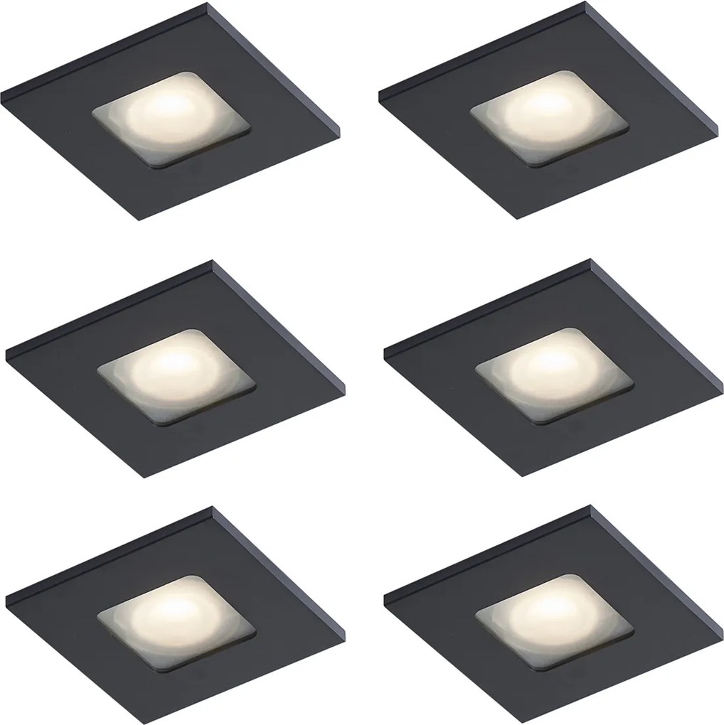 Zestaw 6 nowoczesnych reflektorów wpuszczanych czarnych, obrotowych i uchylnych IP44 - Qure