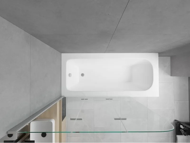 Mexen Vega wanna prostokątna 170 x 70 cm z obudową i parawanem 3-skrzydłowym 120 cm, transparent, chrom - 550117070X9012030100