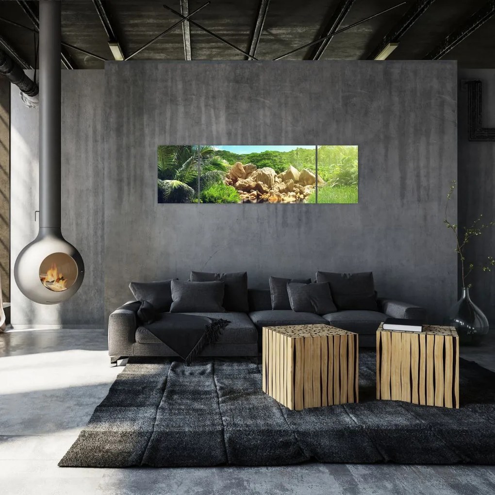 Obraz jeziora w dżungli Seszeli (170x50 cm)