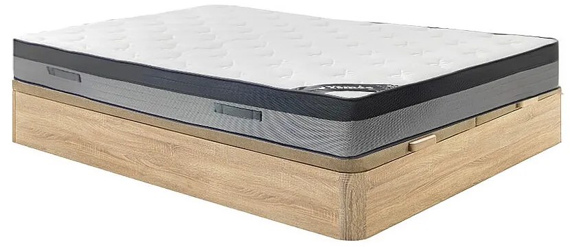 Zestaw 180 x 200 cm: stelaż ze skrzynią w jasnym naturalnym kolorze + materac hybrydowy z 7-strefowymi sprężynami kieszeniowymi i pianką memory o grubości 30 cm – ILYROS od YSMÉE