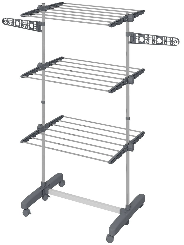 HOMCOM Stojak na pranie składana suszarka do ubrań 4 poziomy system One-Click 142x55x152 cm | Aosom PL
