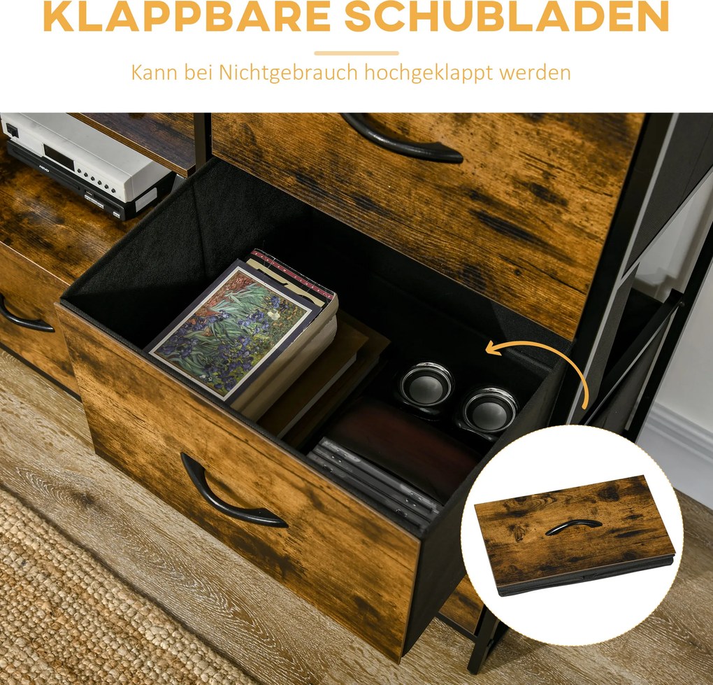 HOMCOM Regał z szufladami, otwarta przestrzeń do przechowywania, stalowa rama, regulowane nóżki, 44x40x155 cm