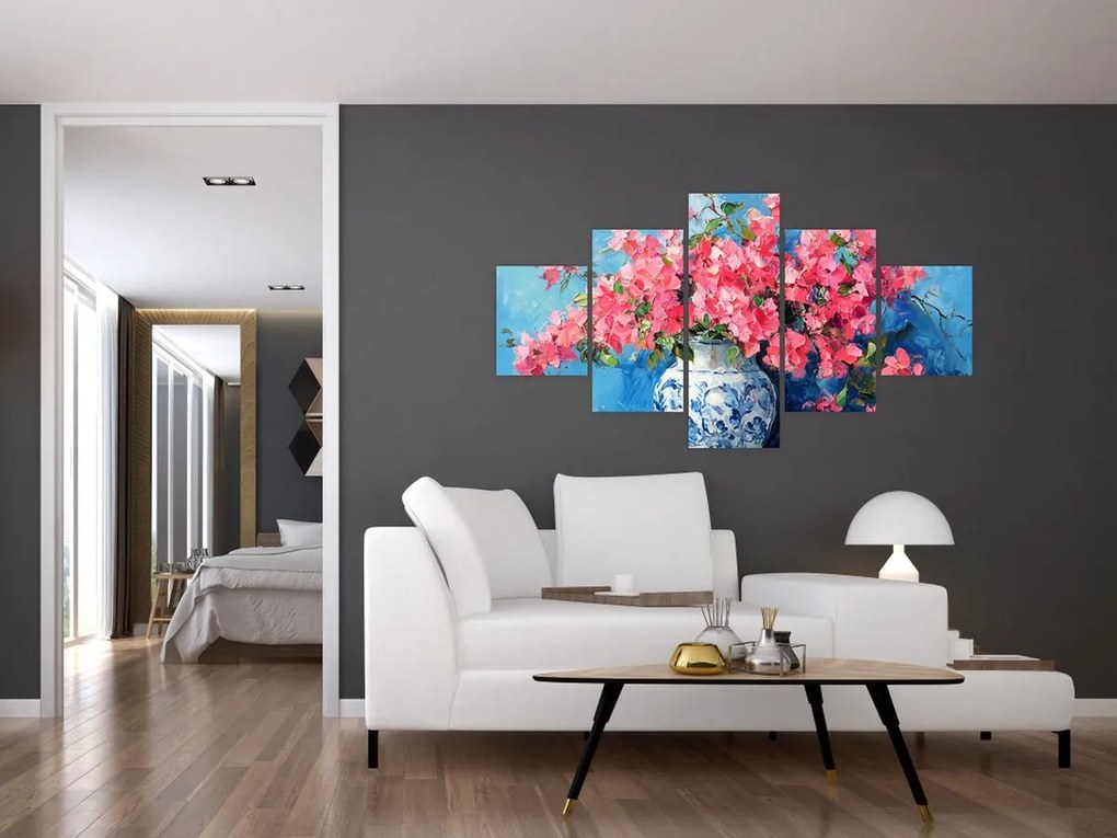 Obraz - Wazon z różowymi kwiatami (125x70 cm)