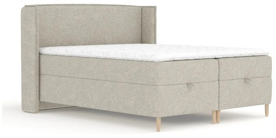 Jasnoszare łóżko boxspring ze schowkiem 200x200 cm Monpelli – Maison de Rêve