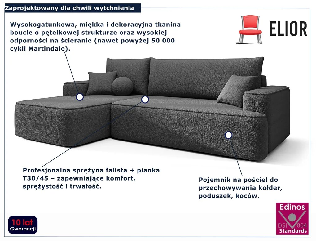 Grafitowy narożnik boucle z funkcją spania W1-Z07