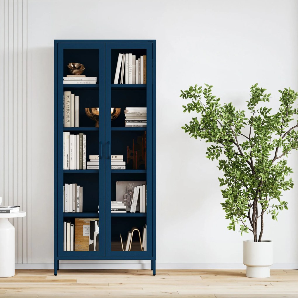 Witryna szklana do salonu granatowa Modern ANGELO 800 x 1850 x 450 mm