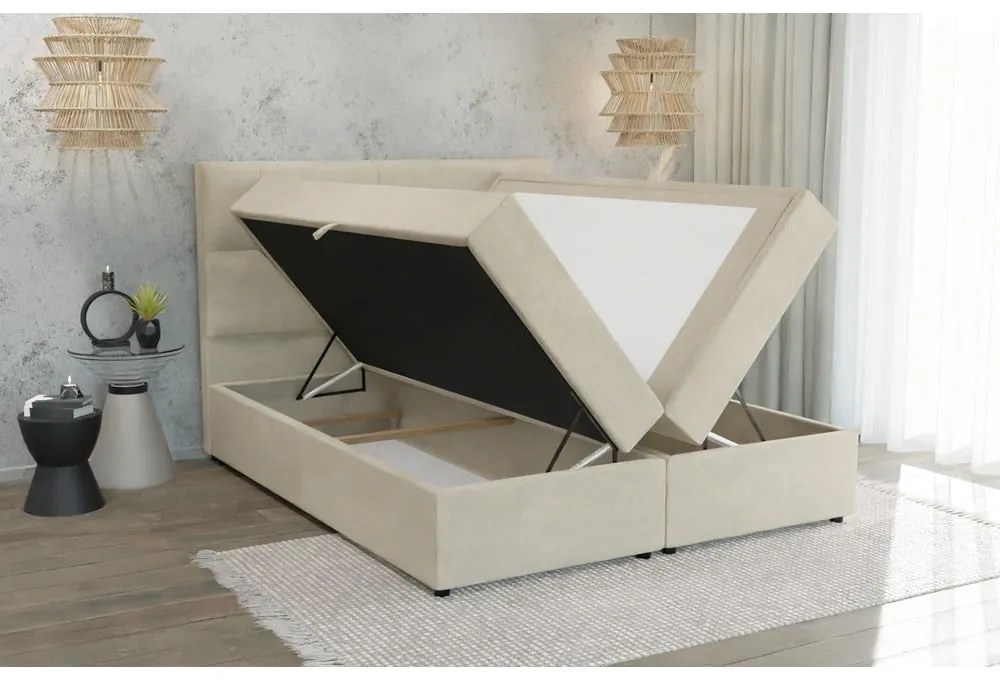 Beżowe łóżko boxspring ze schowkiem 140x200 cm Lola – Ropez