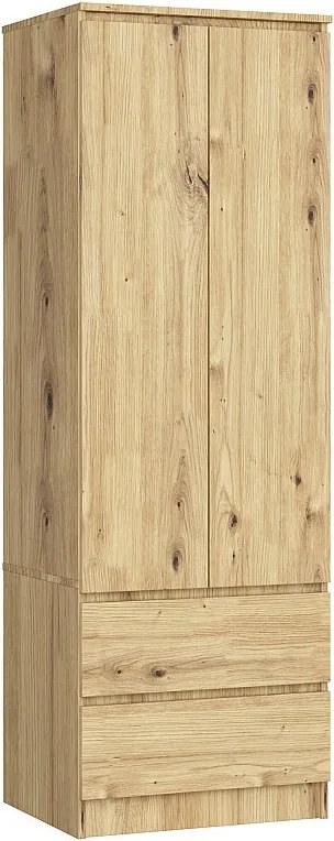 Szafa AKORD S60 Dąb Artisan 60 cm 2 drzwi 2 szuflady kolor Dąb Artisan mat 1 półka 60x51x180 cm