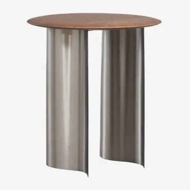 Nocna Szafka Okrągła Ø45 Cm Z Drewna Mango I Stali Nierdzewnej Marvion Drewno Mango - Sklum