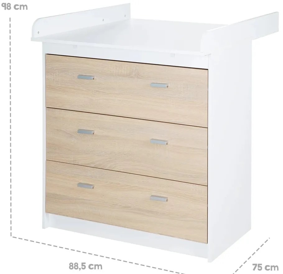 Biała/naturalna wysoka komoda dziecięca w dekorze dębu z przewijakiem 89x98 cm Gabriella – Roba