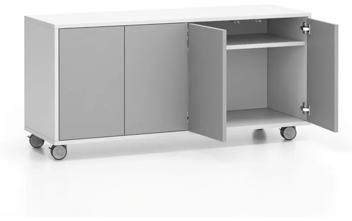 Komoda mobilna LAYERS, długa, 1200 x 400 x 575 mm, biała / szara
