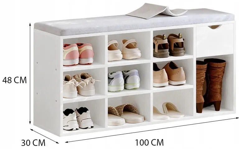 Szafka na buty z siedziskiem loft biała ławka przedpokój nowoczesna