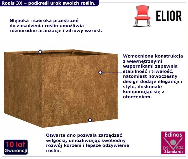 Stylowa donica balkonowa stal nierdzewna E2-W28