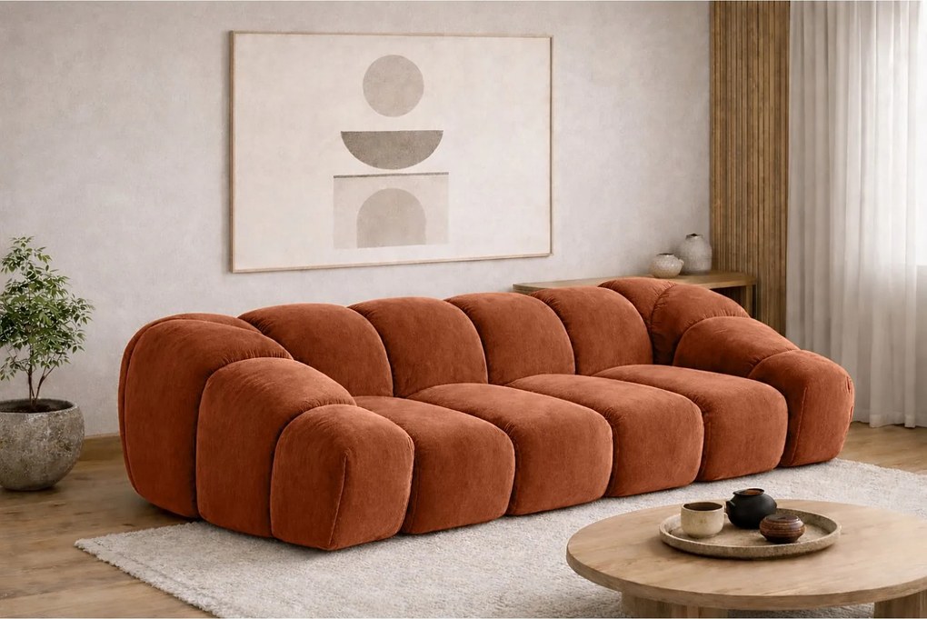 Sofa modułowa trzyosobowa, tkanina welurowa Bluvel, Cynamonowy, CROISSANT