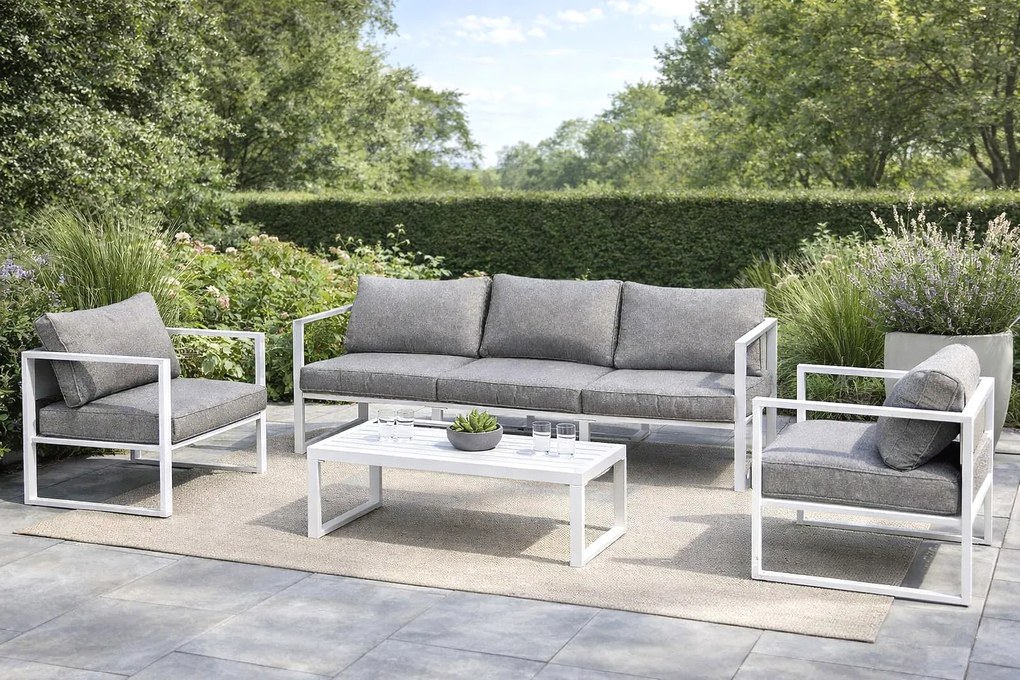 Zestaw nowoczesnych mebli tarasowych na płozach Mostrare Grande, biały