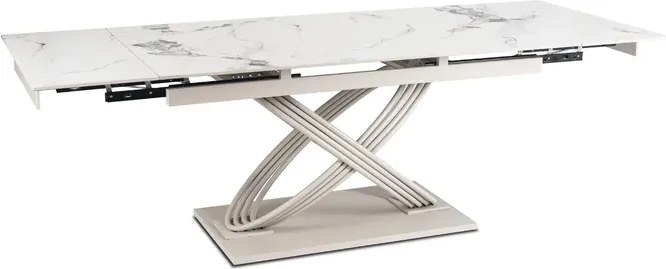 Stół Rozkładany Prostokątny IBIZA 160-240 cm Ceramiczny Biały Marmur/Kaszmir Japandi