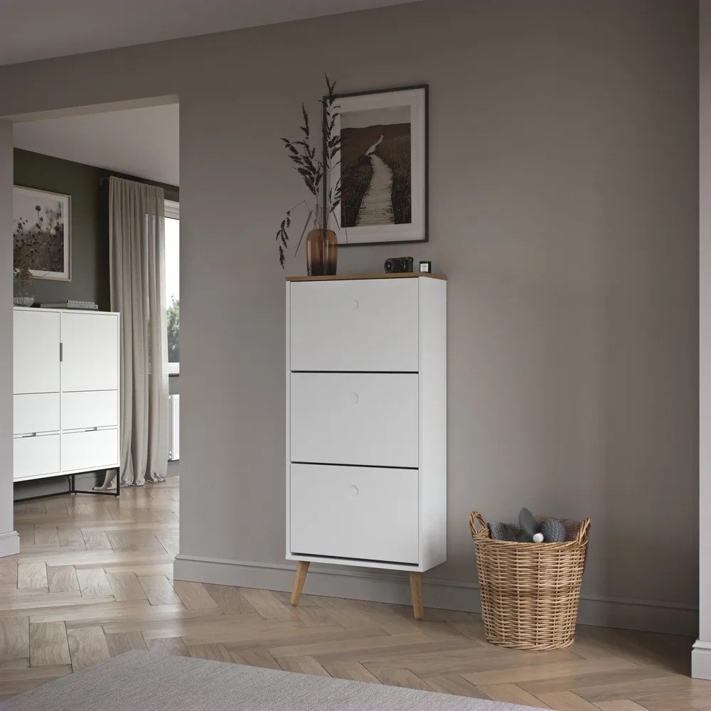 Biała szafka na buty z nogami z drewna dębowego Tenzo Dot