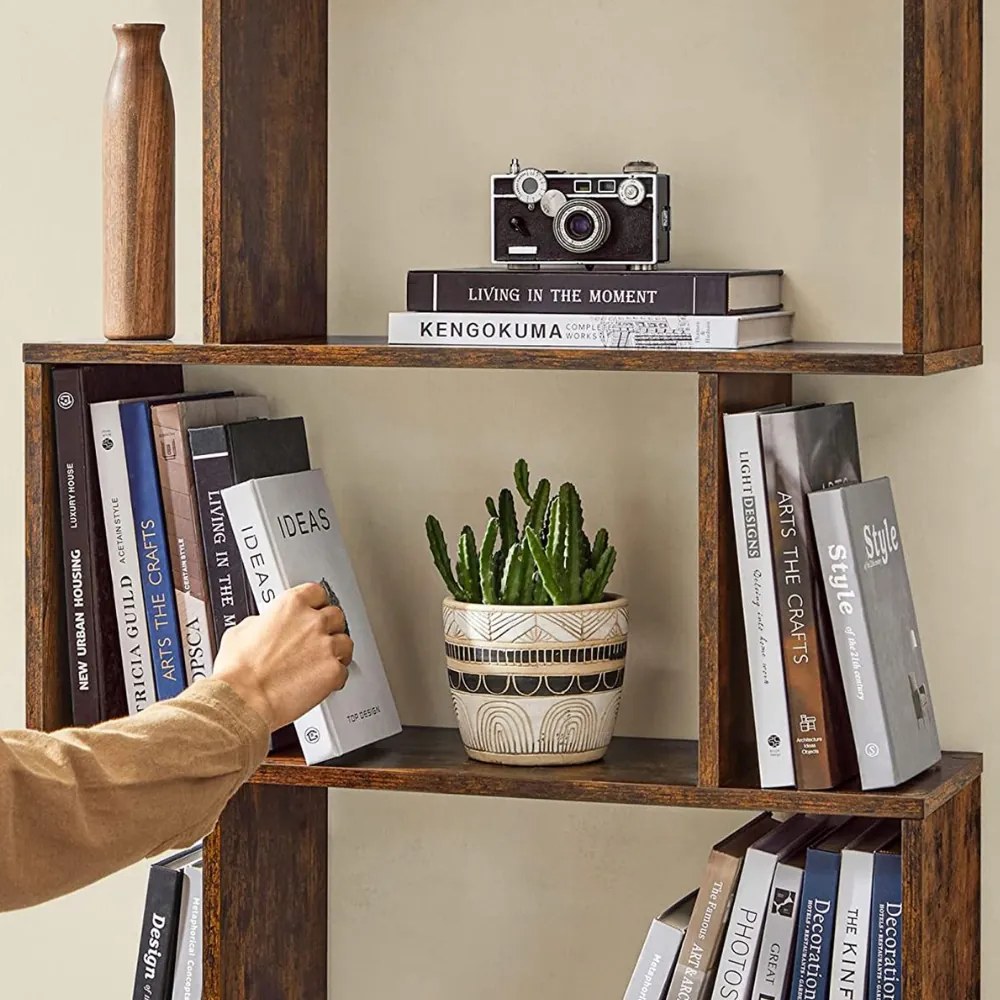 Vasagle Regał/półka na książki PRESTON, 70x24x190,5cm, rustykalny brąz