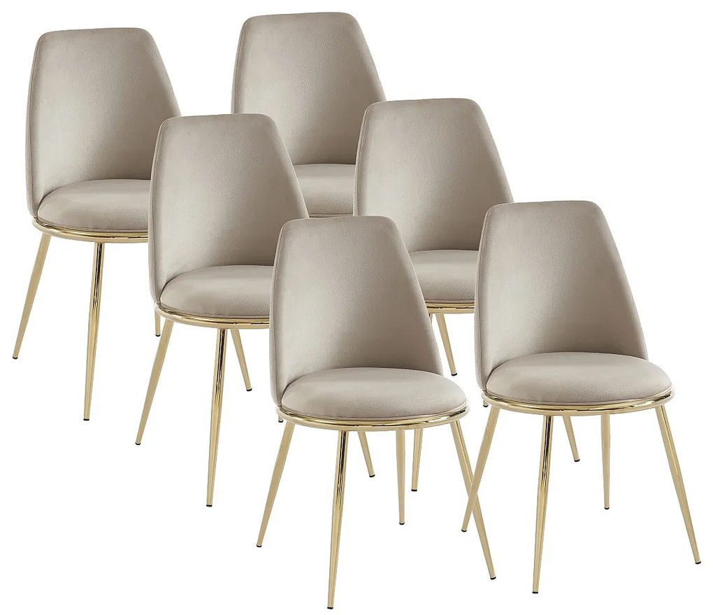 Zestaw 6 krzeseł z weluru i pozłacanego metalu - Beżowy - NEBINA marki Pascal Morabito