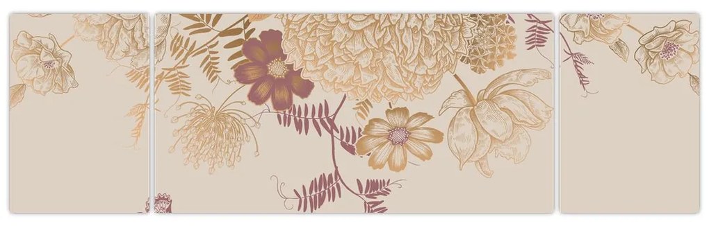 Obraz - Vintage kwiaty i motyle (170x50 cm)
