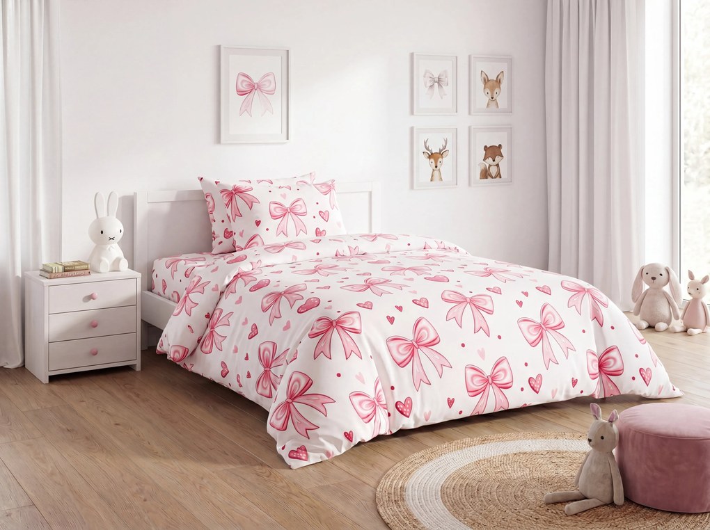 PrzytulneMieszkanie.pl PrzytulneMieszkanie.pl Pościel z mikrofibry RIBBON LOVE białe Rozmiar pościeli: 70 x 80 cm | 140 x 200 cm