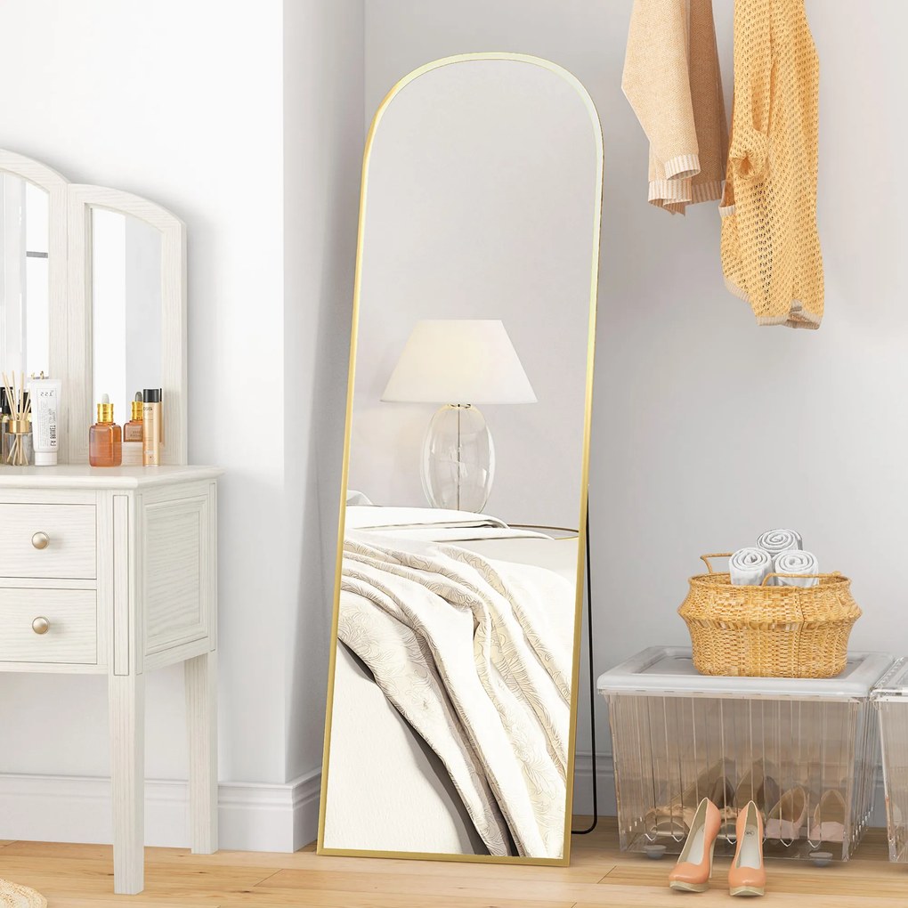 HOMCOM Lustro stojące, lustro całopostaciowe, duże lustro, nowoczesny design, 50 cm x 1,5 cm x 161,5 cm, Złote | Aosom PL