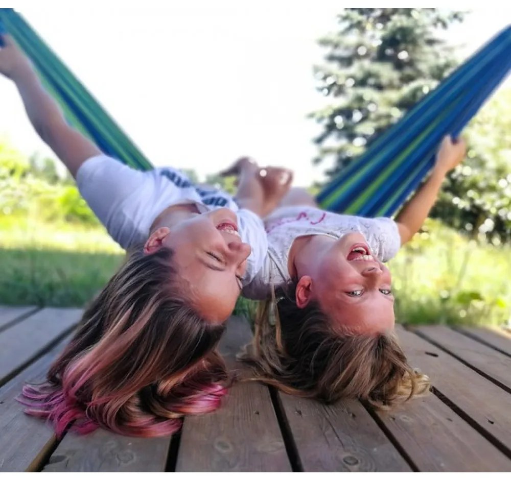 Niebiesko-zielony hamak HAMMOCK dla 2 osób 200x150 cm